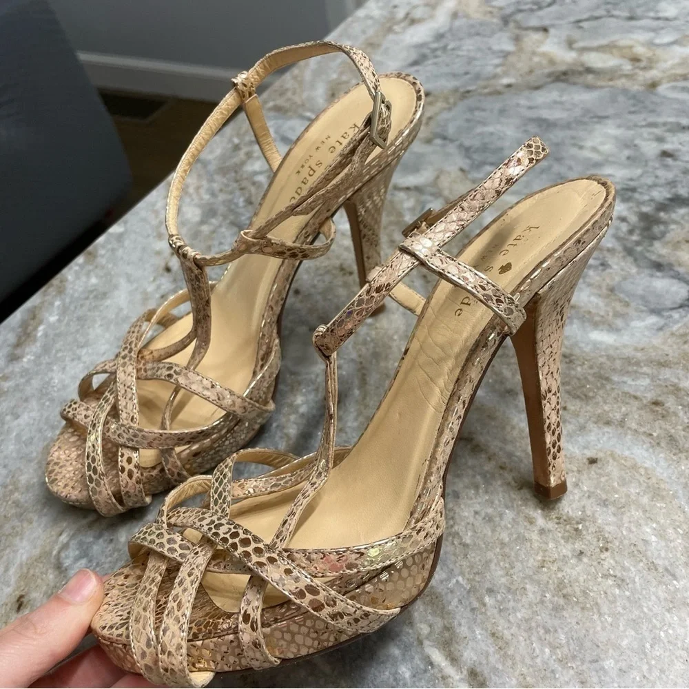 Kate Spade Gold Snakeskin Heel Sandals Women’s 7.5 B